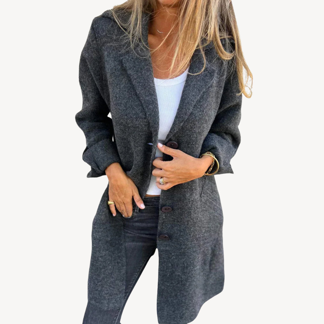 Drune | Frauen Wollmischung Langjacke mit Knopfverschluss