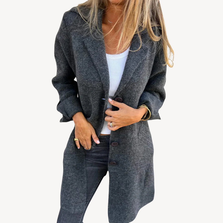 Drune | Frauen Wollmischung Langjacke mit Knopfverschluss
