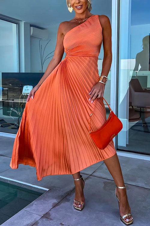 Drune | Rosiedress Ein-Schulter Cut-Out Taille Unregelmäßig Plissiertes Abendkleid