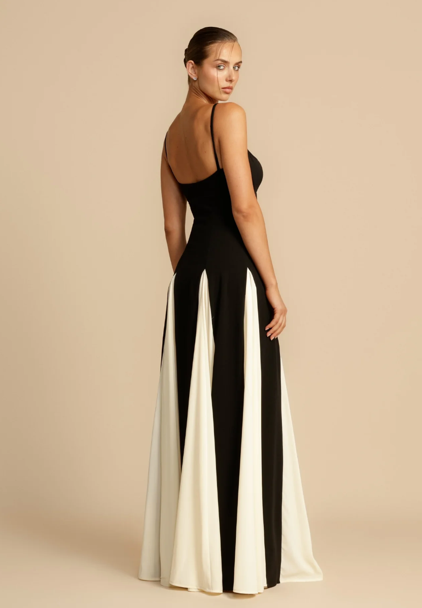 Drune | Elegantes zweifarbiges Spaghettiträger-Maxikleid für Damen