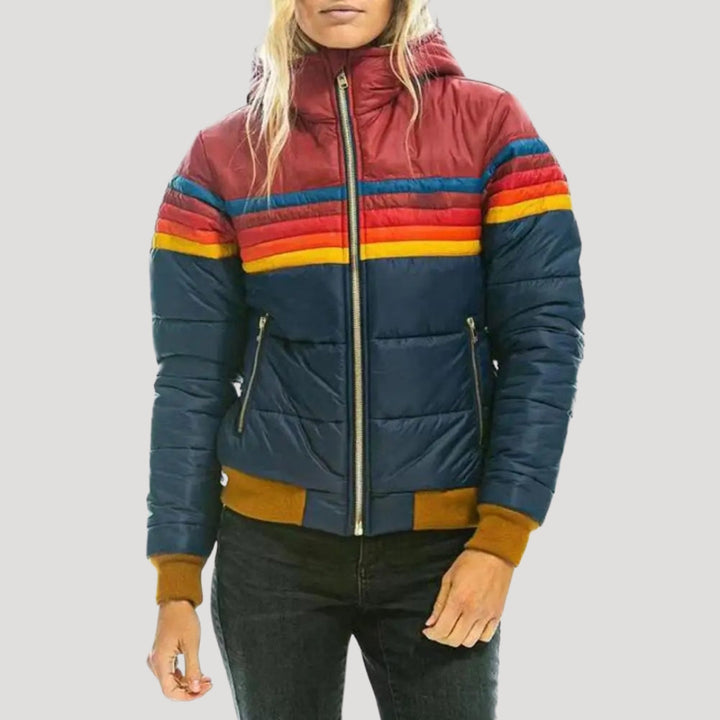 Drune | Damen Winter Retro Pufferjacke – Kapuzen Farbblockmantel