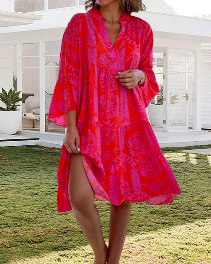 Drune | Kleid mit 3/4-Ärmeln und geometrischem Boho-Print