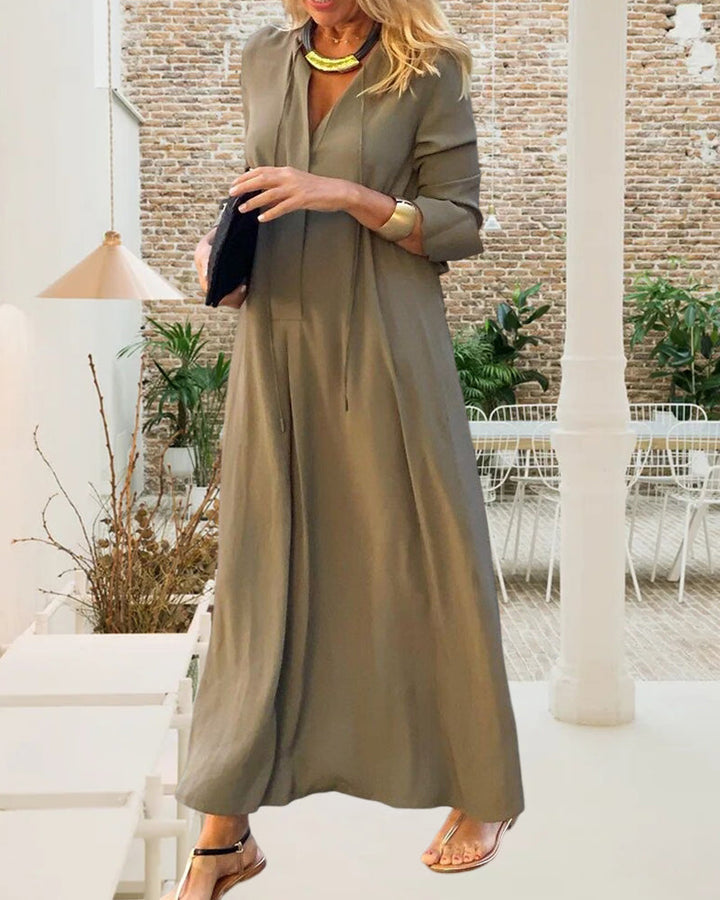 Drune | Einfarbiges Einfaches Kleid mit Langen Ärmeln