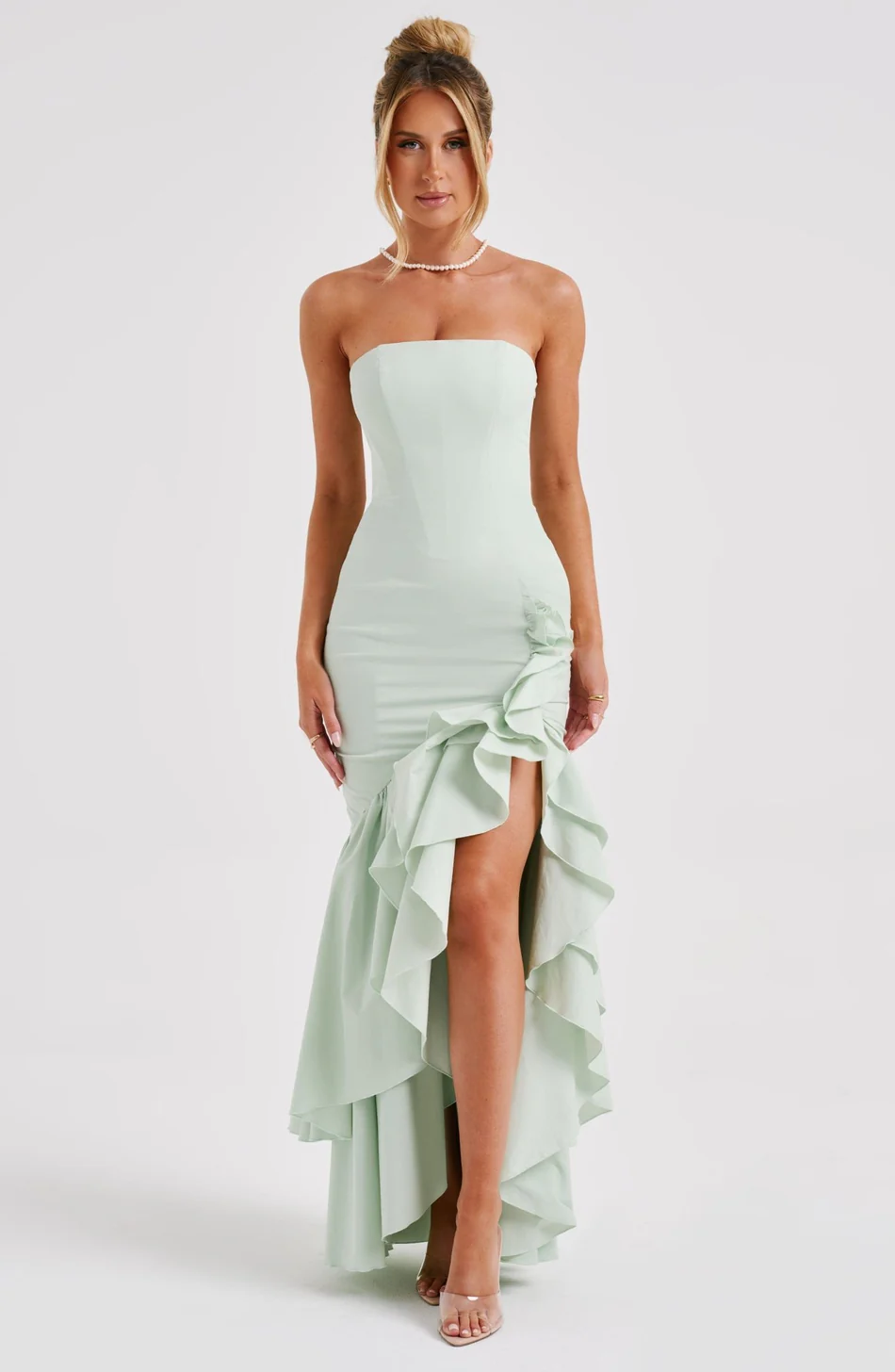 Rüschen Hochgeschlitztes Kleid