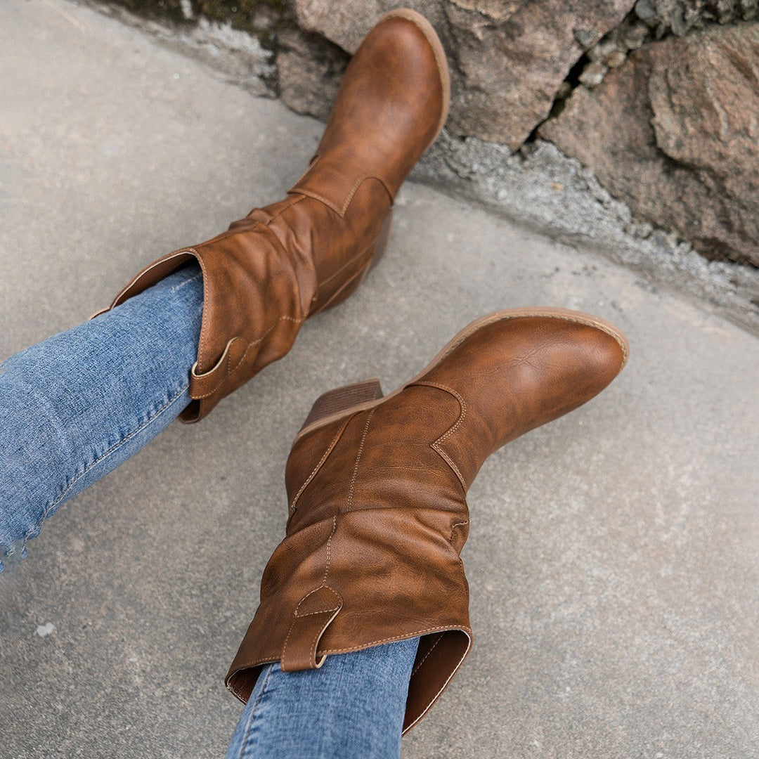 Damen Lederstiefel mit bequemem Absatz – Amara Drune