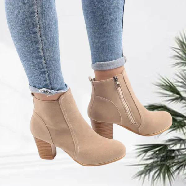 Drune | Damen Lässig Wildleder Stiefeletten, Niedriger Blockabsatz, Seitenreißverschluss