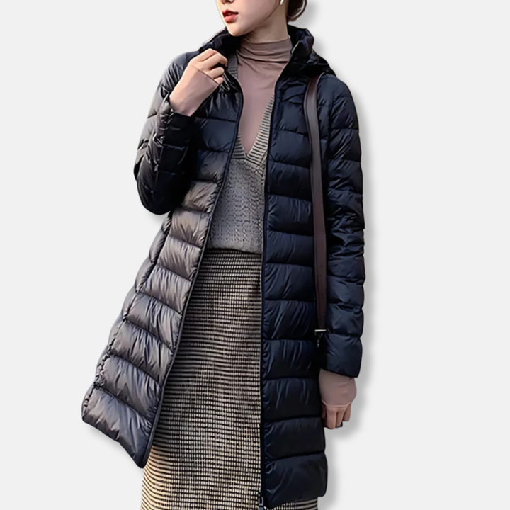 Drune | Nylon Puffer-Jacke - Steppjacke mit Kapuze in mittlerer Länge