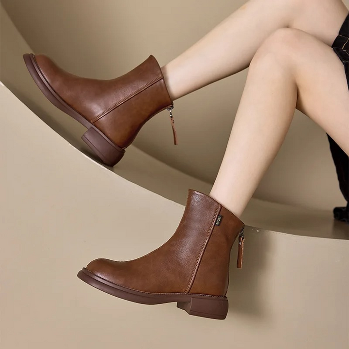 Drune | Damen Stiefel Leder Ankle Boots mit Reißverschluss Hinten und Niedrigem Absatz