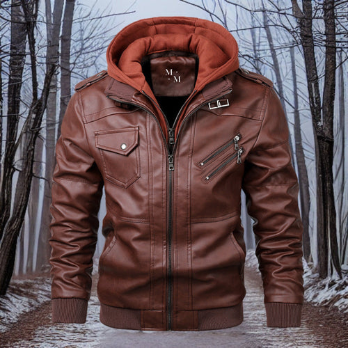 Drune warme Lederjacke mit Kapuze