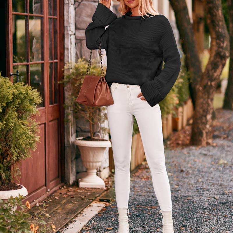 Drune | Schlichter Einfarbiger Strickpullover Für Damen