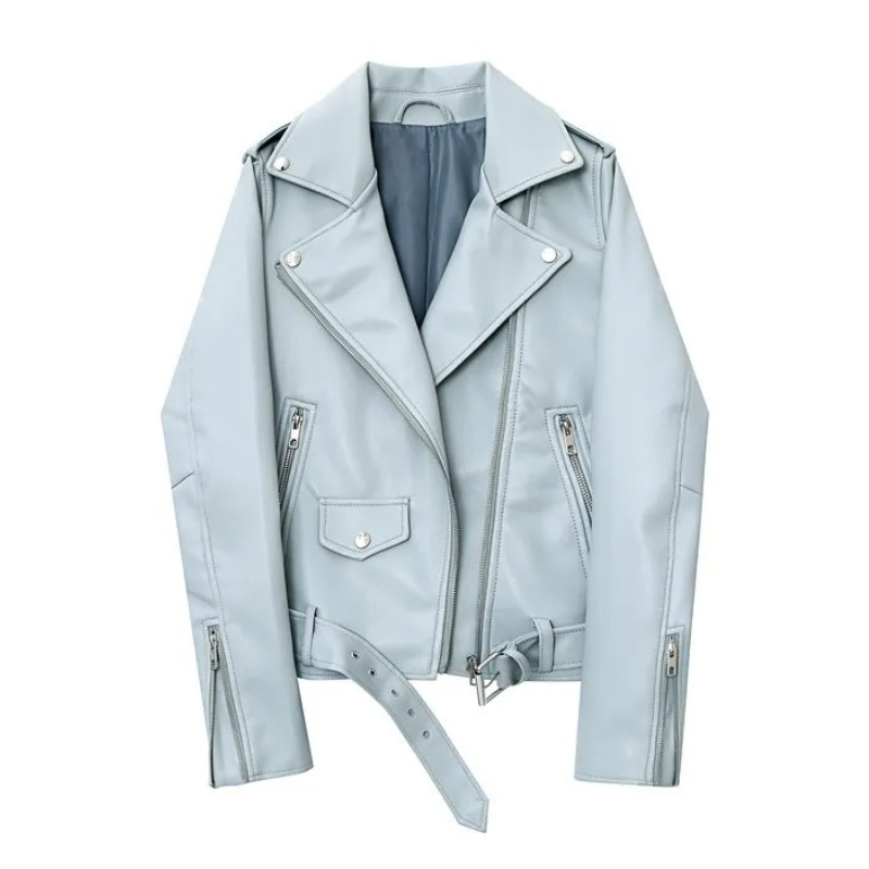 Drune | Damen-Biker-Lederjacke mit Reißverschlüssen und Gürtel