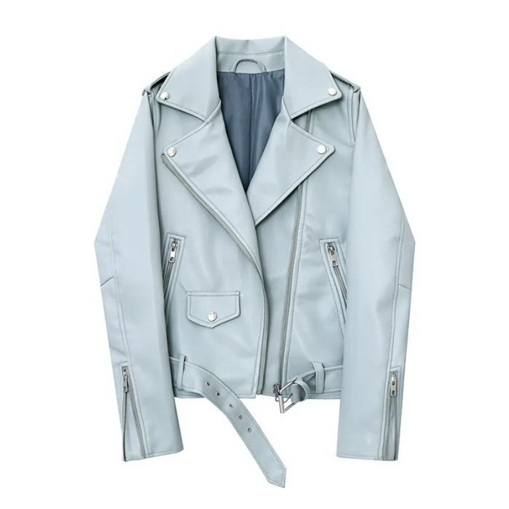 Drune | Damen-Biker-Lederjacke mit Reißverschlüssen und Gürtel