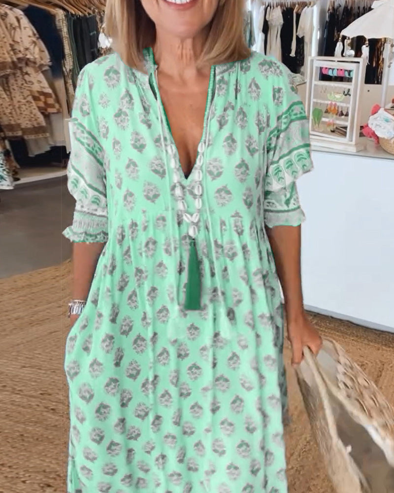 Drune | Bedrucktes V-Ausschnitt Kleid