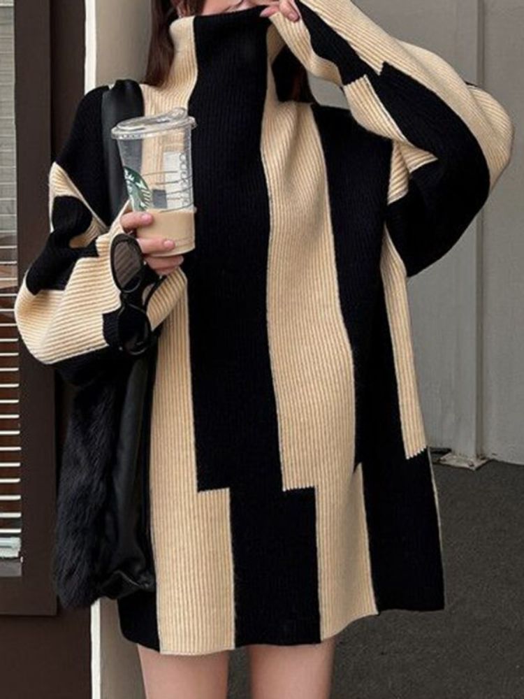 Drune | Großer Pullover mit Hohem Kragen und Zweifarbigem Design