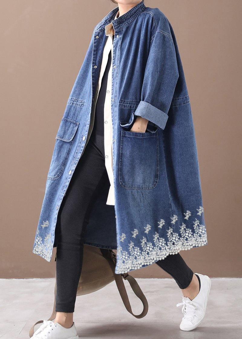 Drune | Denim Blauer Plus Size Trenchcoat Mit Kordelzug