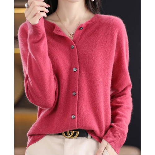Drune | Merinowolle Damen O-Ausschnitt gestrickte Strickjacke Pullover