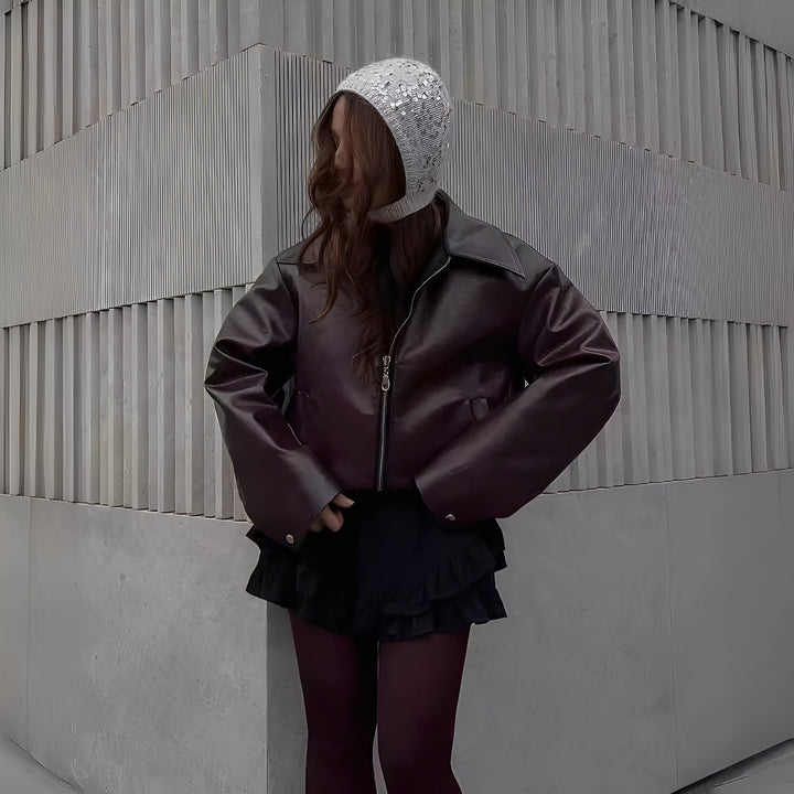 Drune | Trendige Damenjacke aus Lederimitat mit Zipper