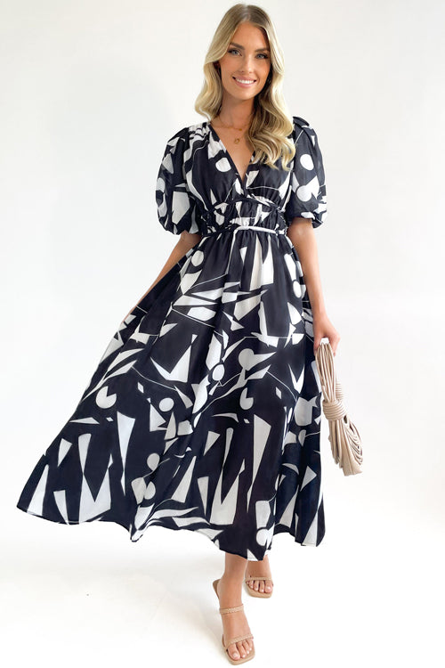 Drune | Real Love Print Puffärmel Maxi Kleid
