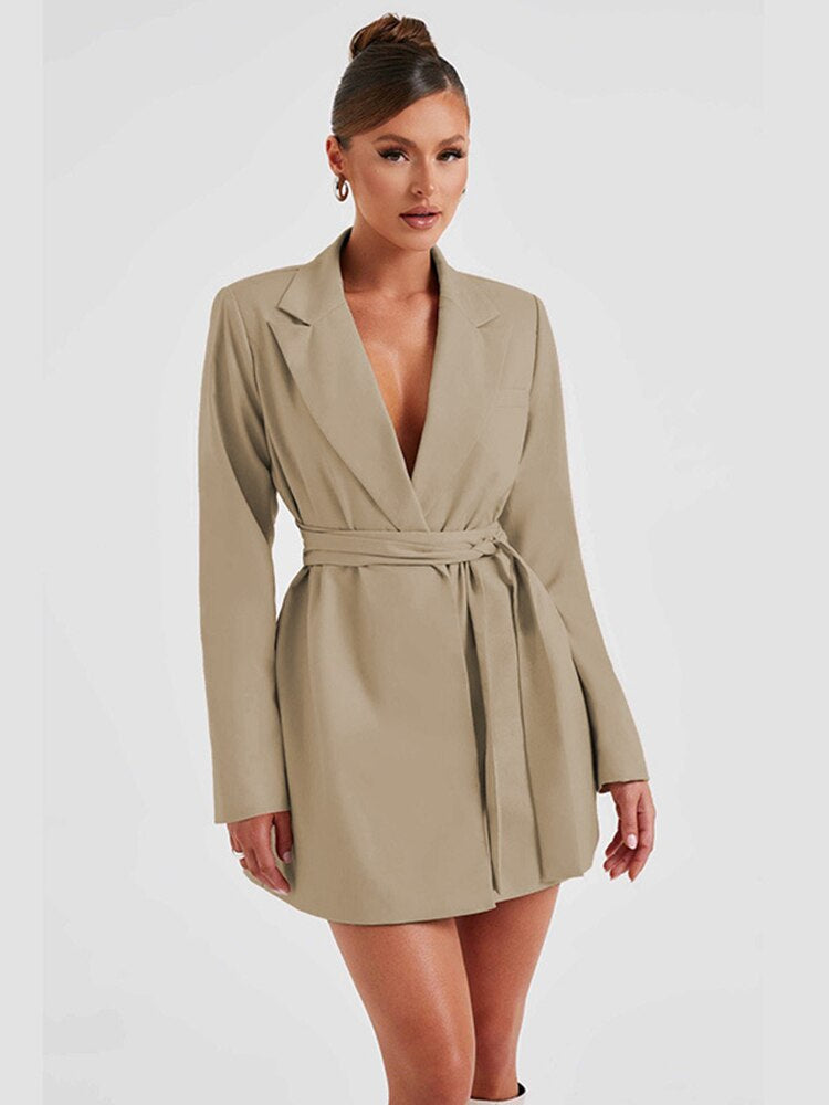 Drune | Blazer Kleid - Taillierte Passform - Mini Länge - V-Ausschnitt - Langarm Elegante Kleidung