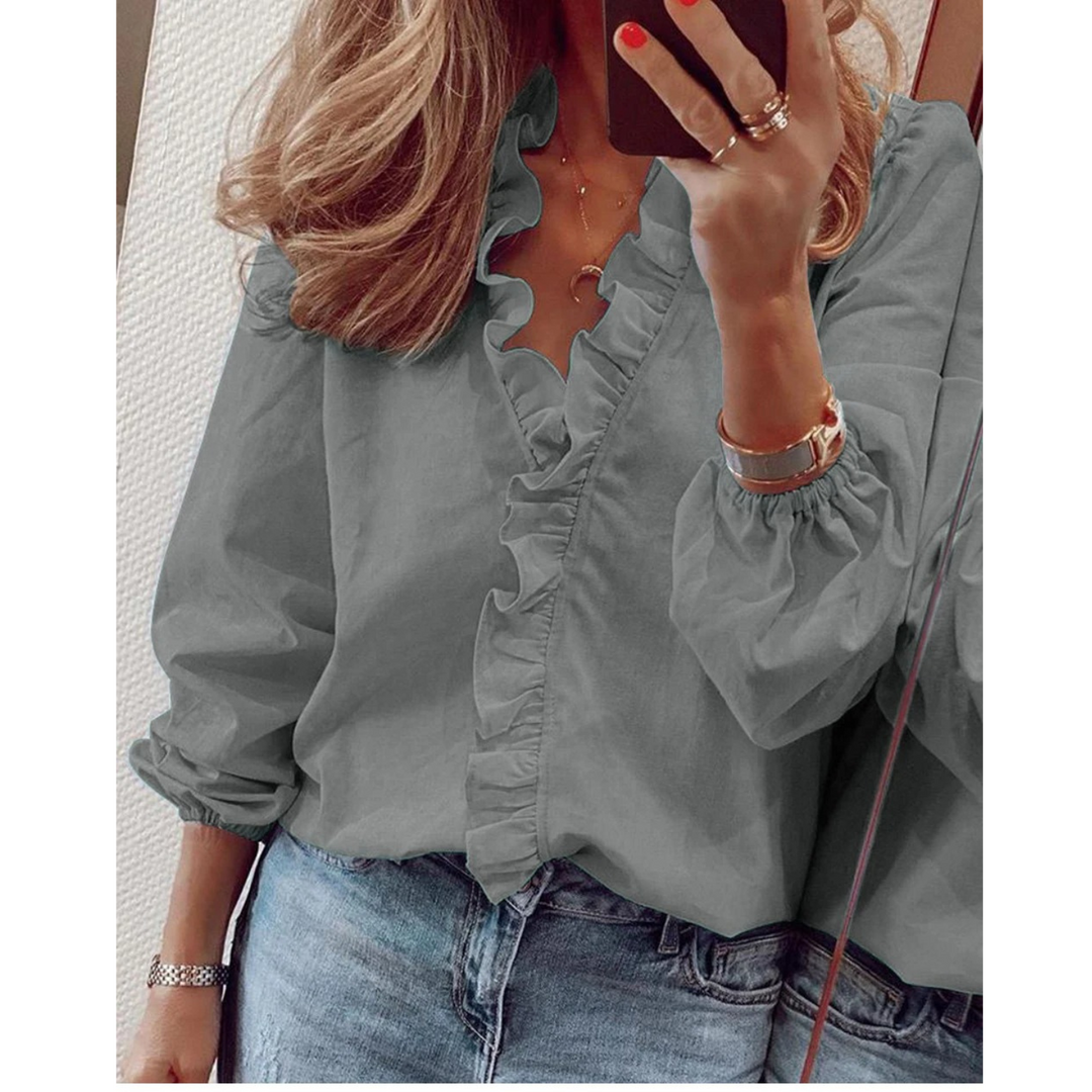 Drune | Chiffon lila Blumenmuster V-Ausschnitt Damenhemd