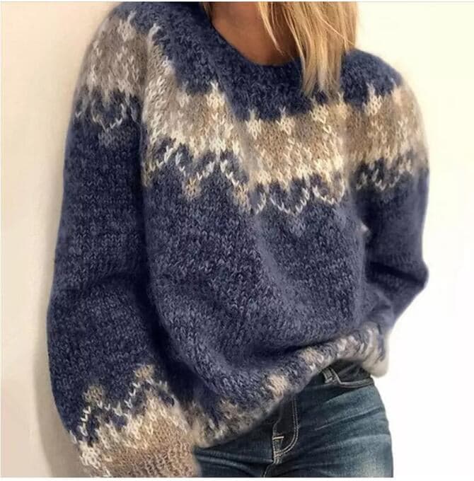 Drune | Strickpullover - Weiche Wollmischung - Oversized-Passform - Rundhalsausschnitt - Nordisches Muster