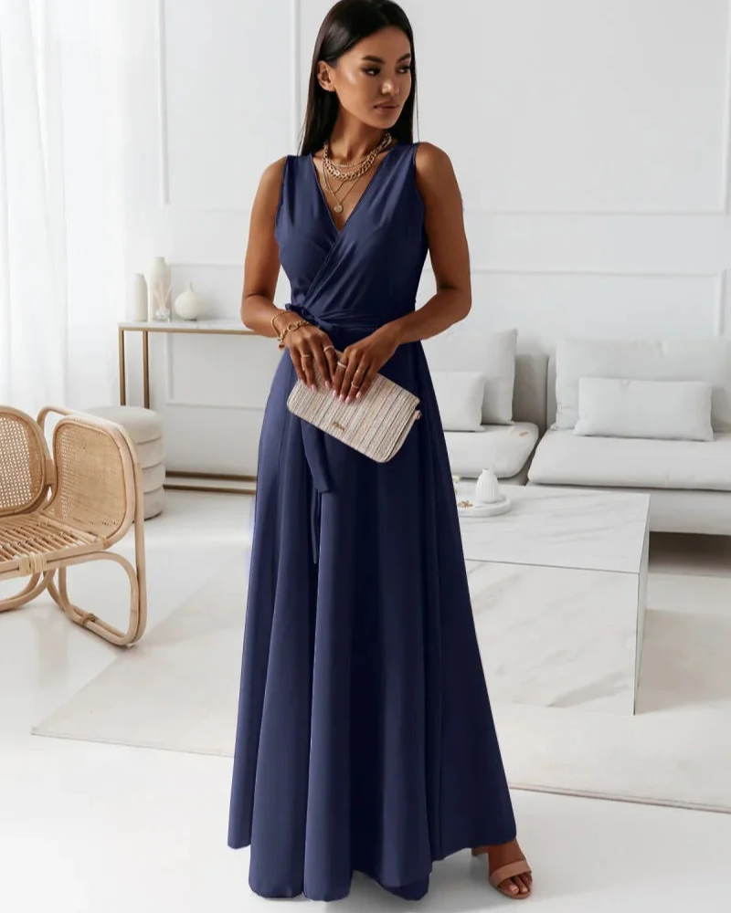 Drune | Langes V-Ausschnitt Kleid für Damen Maxi