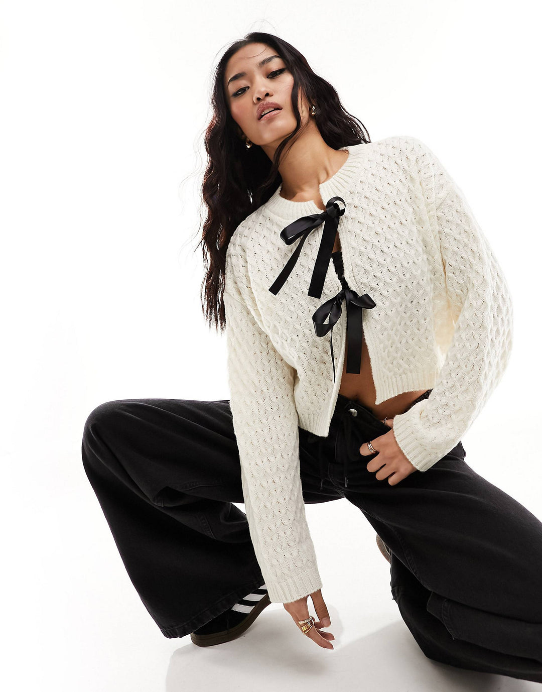 Drune | Kontrast Kurzer Binde-Cardigan