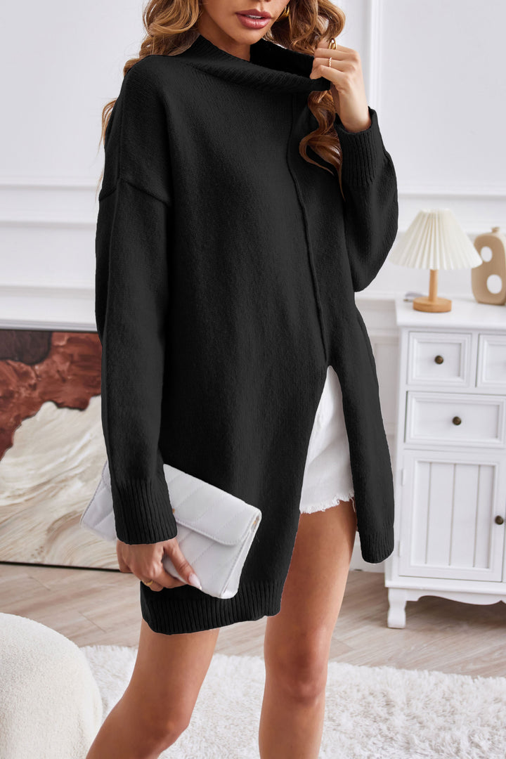 Drune Halb-Turtleneck mittellanger Schlitzpullover