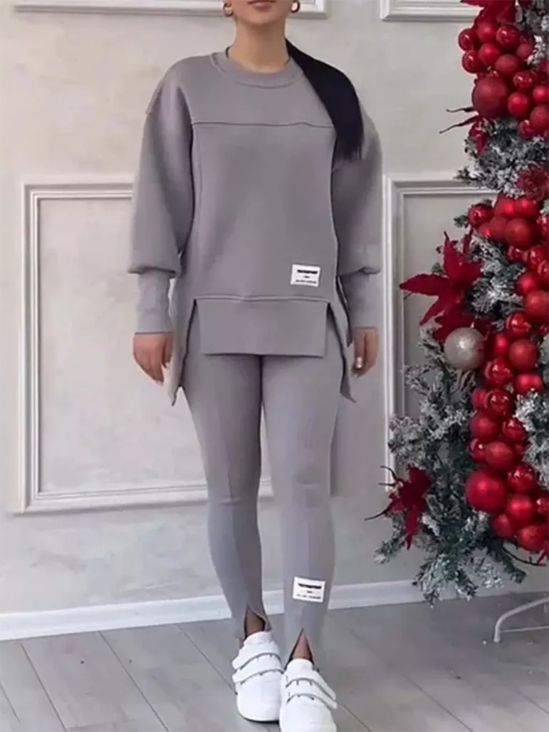 Drune | Eleganter Pullover mit Patchwork und Leggings-Set Ideal für den Winter