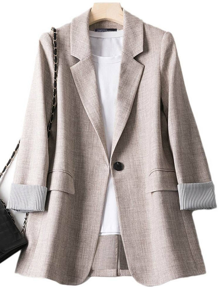 Drune | Langer Damen Blazer mit Gestreiftem Futter und Aufgeschlagenen Manschetten