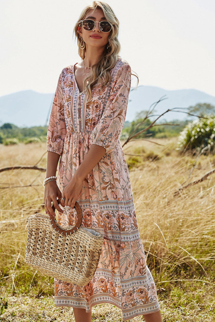 Drune | Hohe Taille V-Ausschnitt Boho Strandkleid