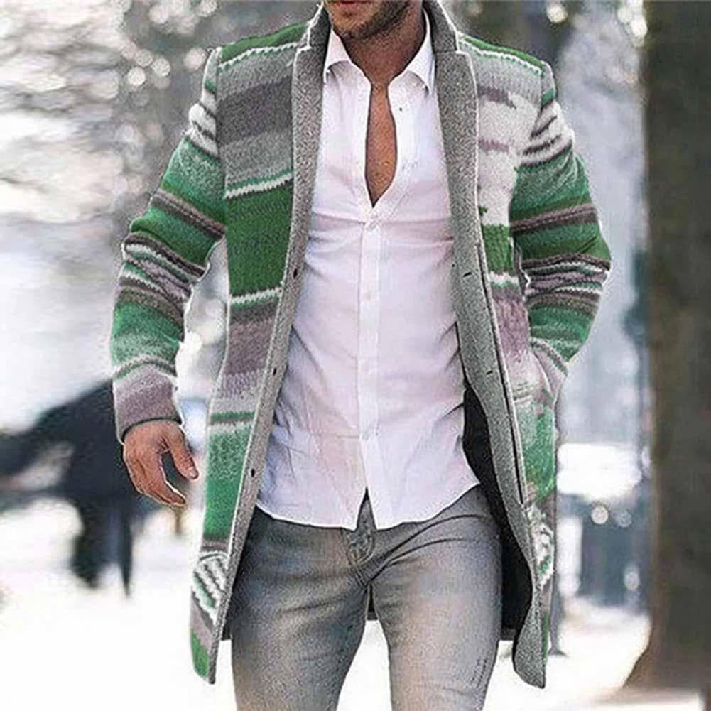 Drune | Langer Mantel Gewebter Stoff Slim Fit Offene Vorderseite Einzigartiges Musterdetail