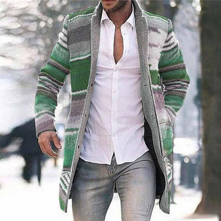 Drune | Langer Mantel Gewebter Stoff Slim Fit Offene Vorderseite Einzigartiges Musterdetail