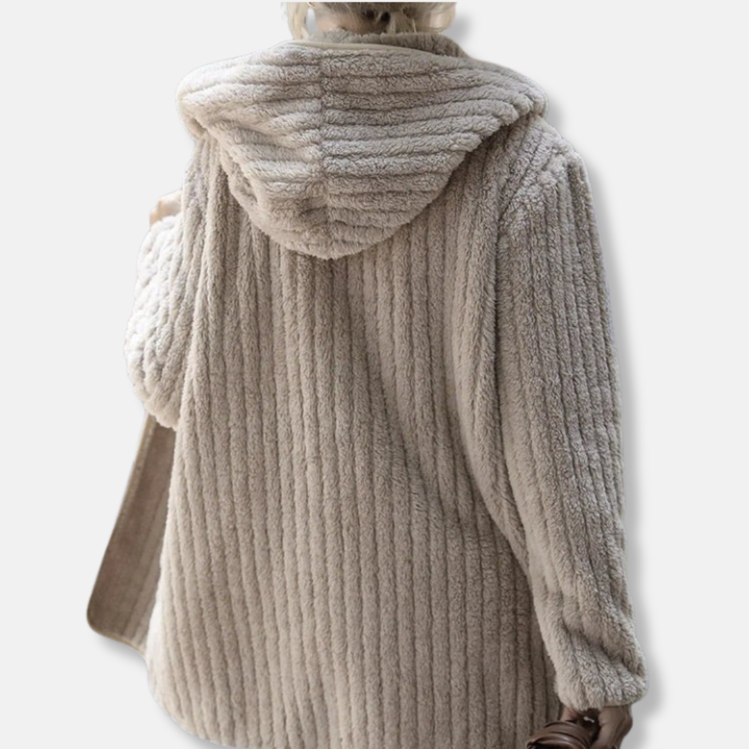 Drune | Fleece Übergroßer Cardigan - Kapuzen-Rippstruktur-Cardigan