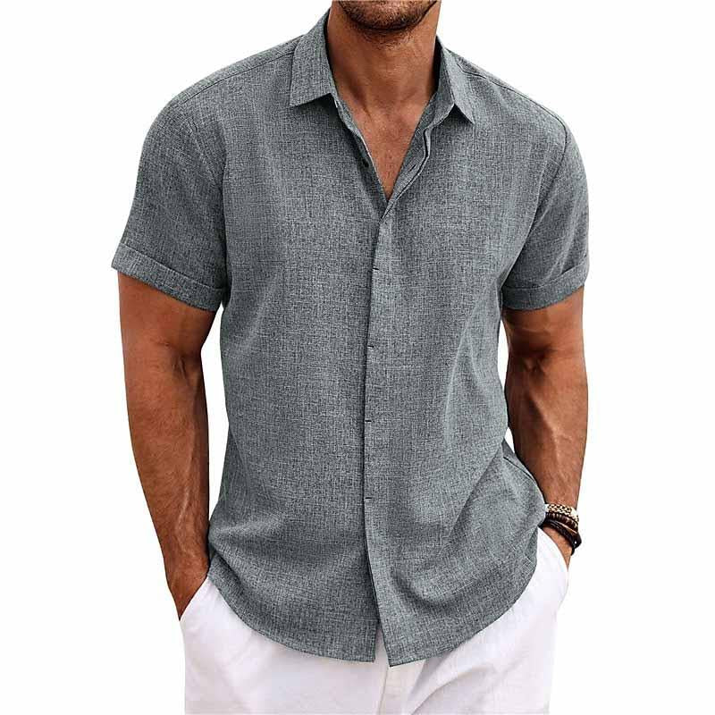 Drune | Elegante kurzärmelige Herrenbluse mit Kragen, einfarbig und mit Knöpfen