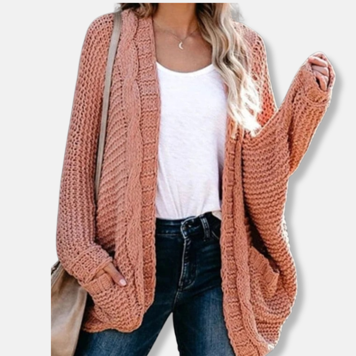Drune | Woll Übergroßer Cardigan - Gerippter Offener Fronttaschen Cardigan