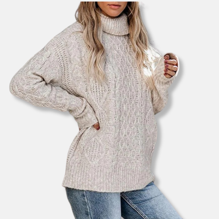 Drune | Rollkragenpullover - Kabelstrick Tunika-Längenpullover