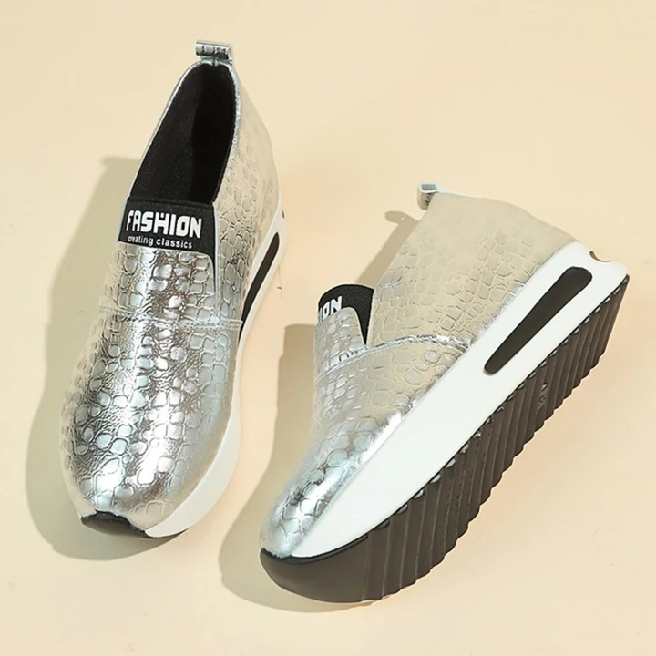 Drune – Damen-Sneaker mit Schlangenmuster in Silber und Gold