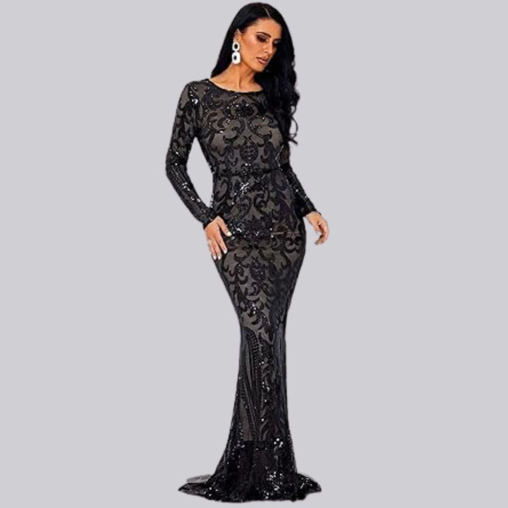 Drune | Abendkleid mit langen Ärmeln und Pailletten