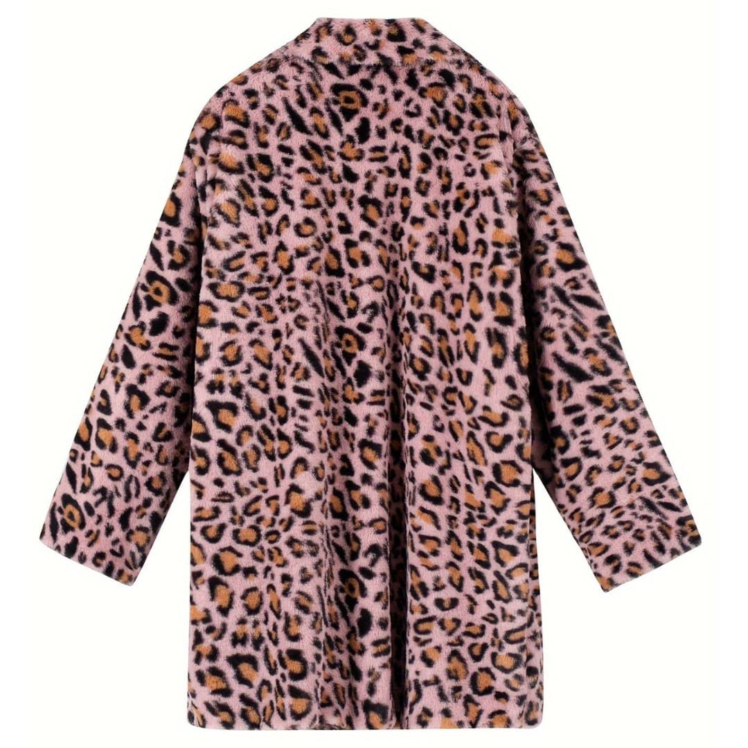 Drune | Plus Size Leopardenmuster Offene Front Langarmjacke