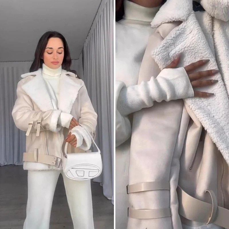 Drune | weiße Jacke aus umgekehrtem Lamm - elegante Damen Winterjacke
