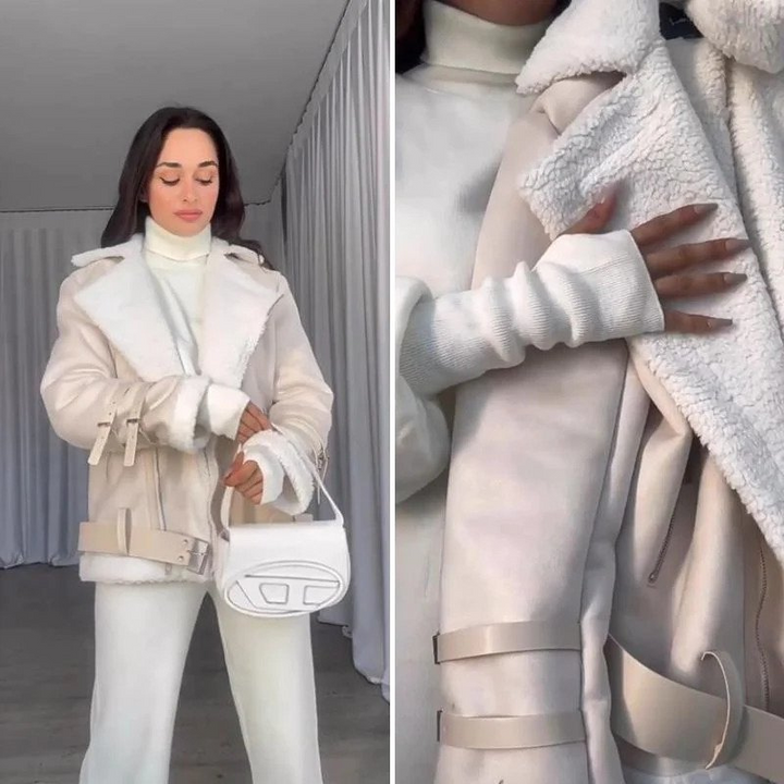Drune | weiße Jacke aus umgekehrtem Lamm - elegante Damen Winterjacke