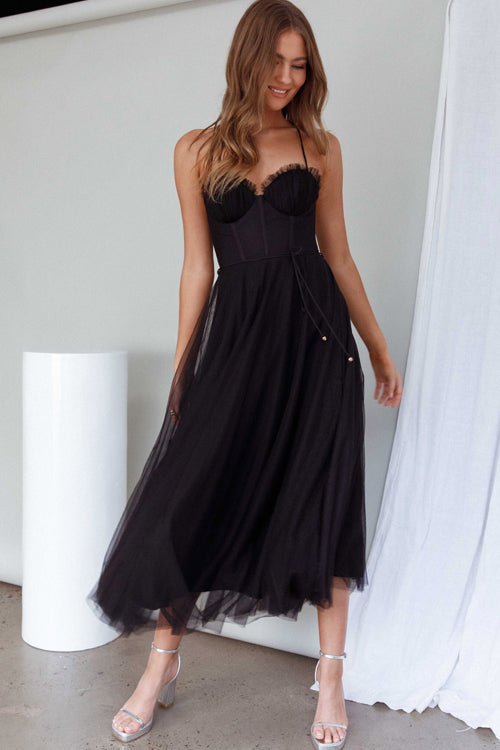 Drune | Rare Beauty Tüll Rückenfreies Midi Kleid