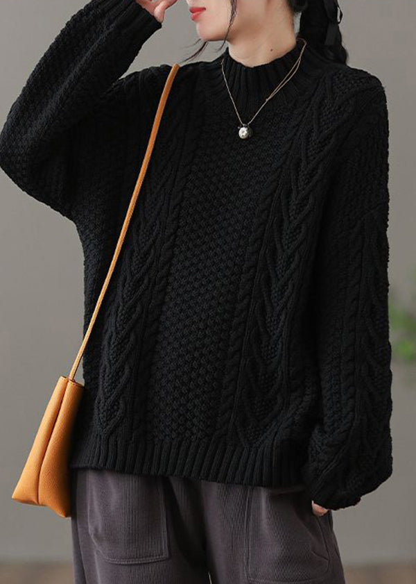Drune | Locker Sitzender Hoher Hals Kabelstrickpullover Ideal für den Winter