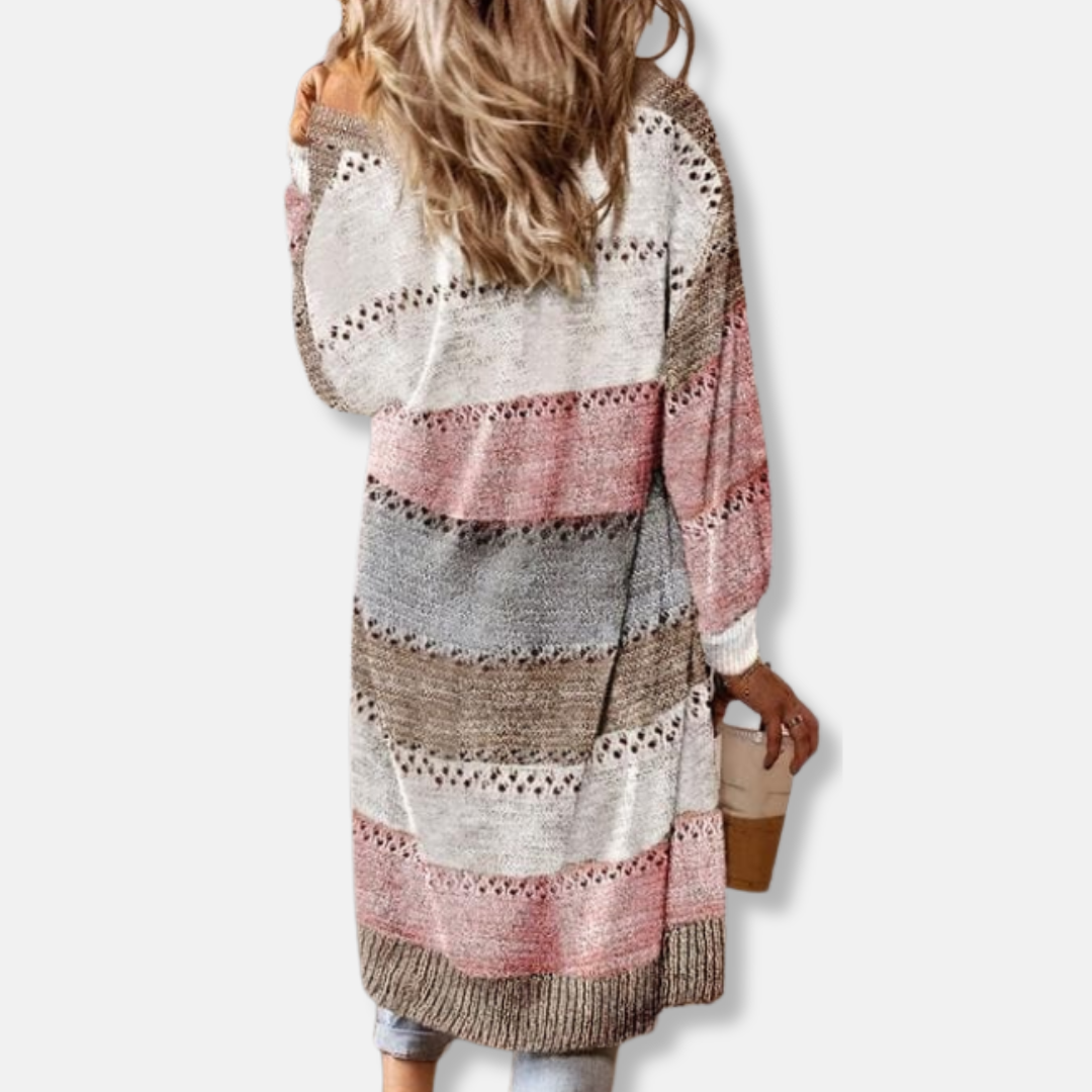 Drune | Woll Relaxed Fit Strickjacke - Gestreifte Rippbündchen Strickjacke