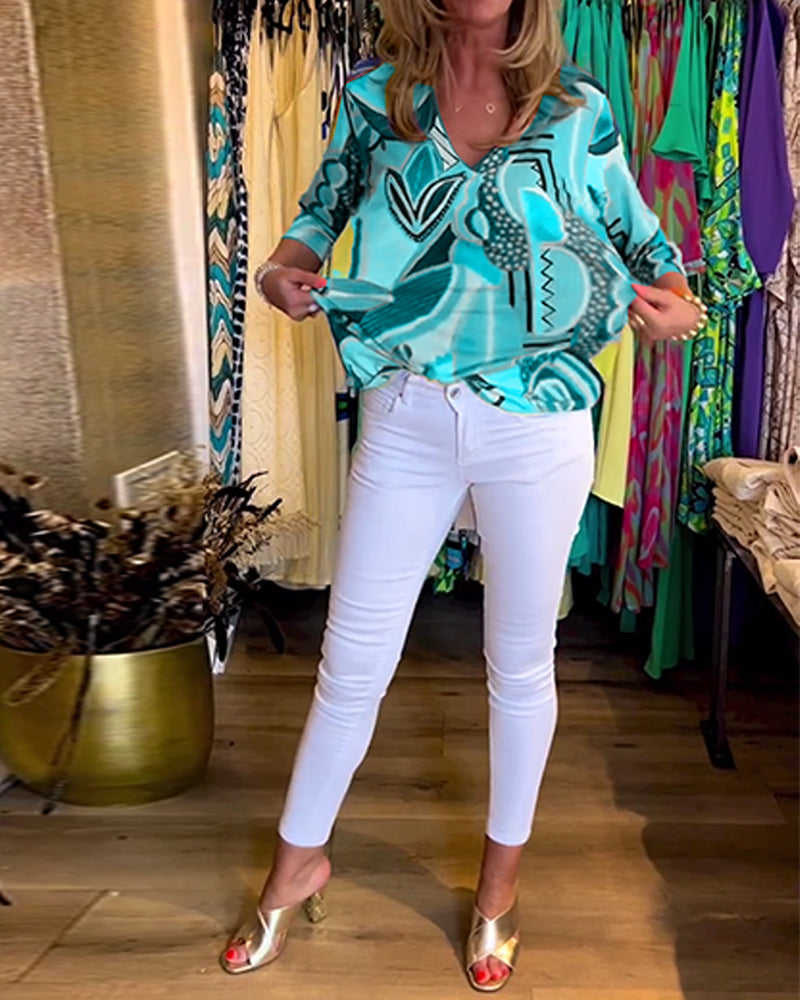 Drune | Bunte Langärmlige Bluse mit Print
