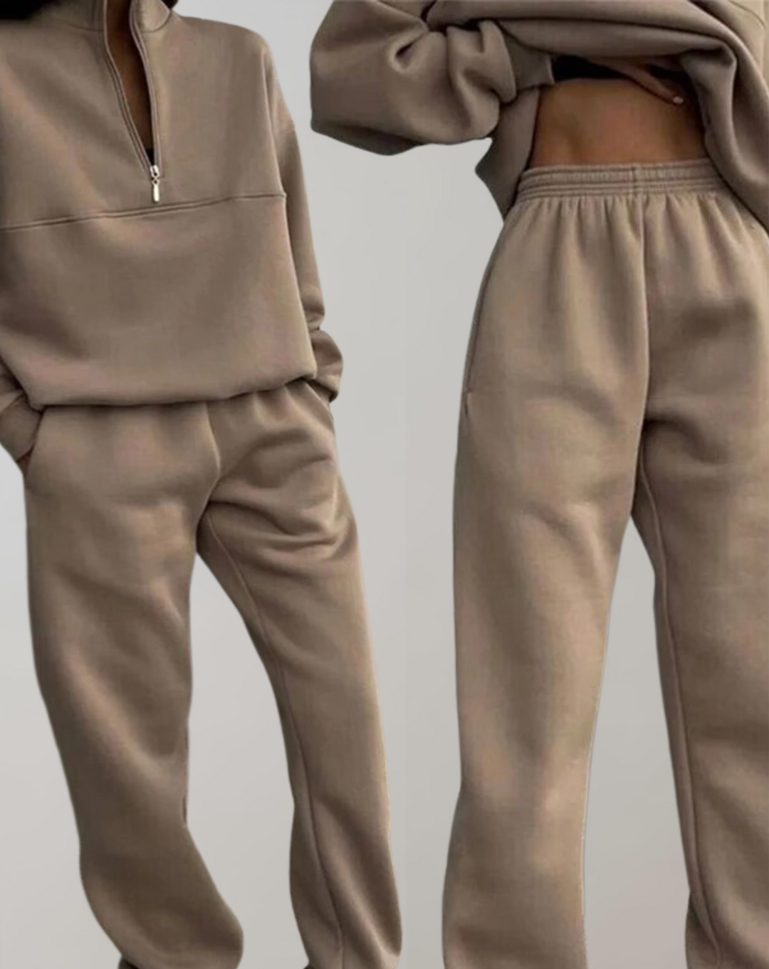 Drune | teilige Fleece-Trainingsanzug-Set - stilvolle Damen-Zip-Up-Oberteil und Jogginghosen