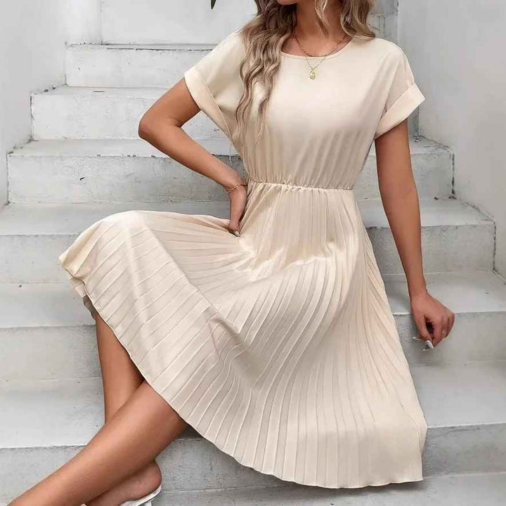Drune | Einfarbig Plissierter Kurzarmkleid