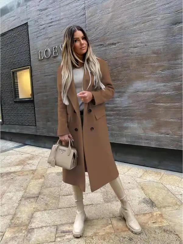 Drune | Damen Doppelknopf Mantel, Klassischer Eleganter Langer Mantel