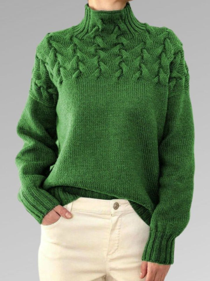 Drune - Damen hochkragen Kabelstrickpullover